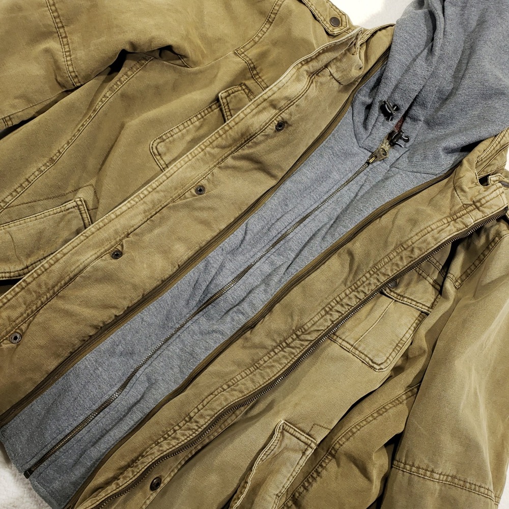 Levis Canvas Jacket Men XL Tan Sherpa Lined Zip In Hood Utility Coat Distressed - Picture 5 of 15